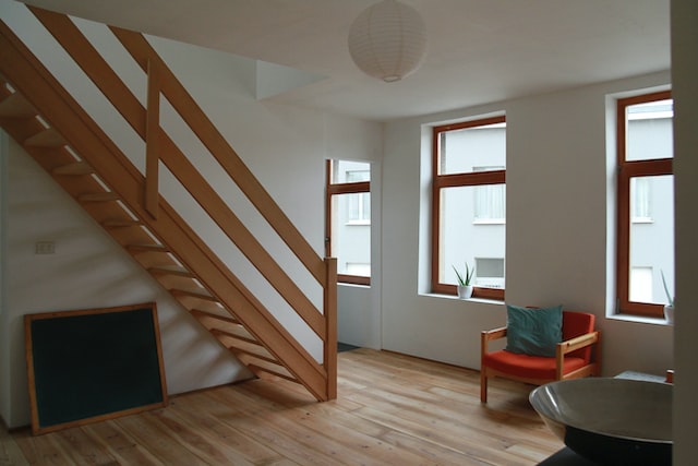 wooden stairs in room